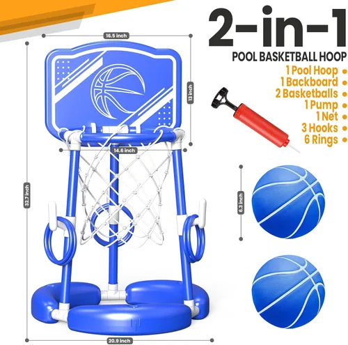 Miniatura 2 de SpringFlower Aro de baloncesto para piscina con tablero, piscina para niños y adultos, juego de piscina flotante de baloncesto, juguete de piscina