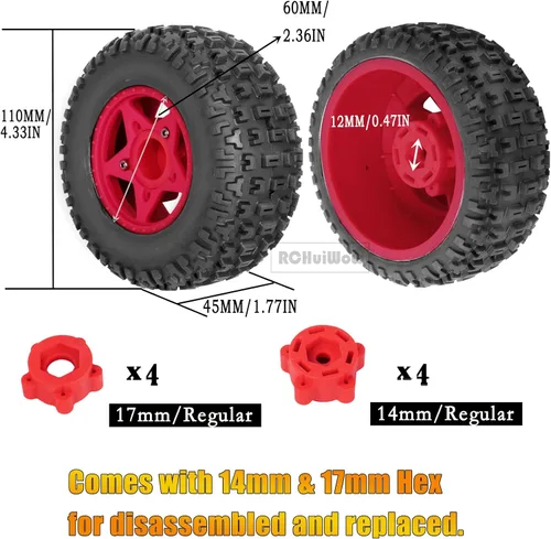 Miniatura 4 de Ruedas y neumáticos hexagonales RC de 0.472 in/0.551 in para camión escala 1/10, neumáticos de camión RC para 1/10 Slash 2WD 4 × 4 Senton Axia1 L0SI