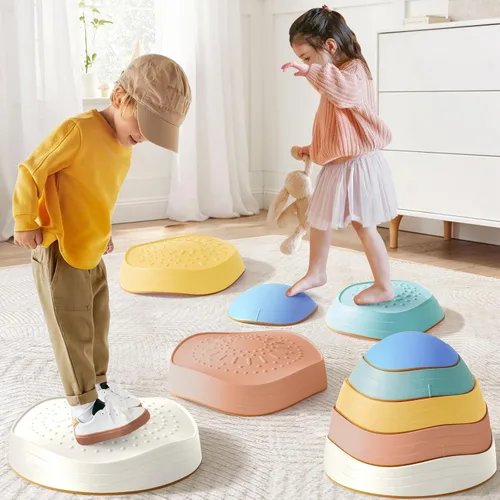 Tiny Land Piedras para pisar para niños, 5 piezas Piedras antideslizantes para niños pequeños, Piedras sensoriales para promover el equilibrio y las
