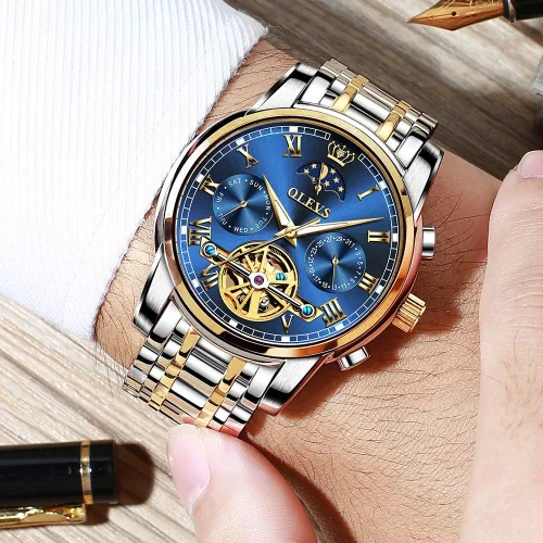 Miniatura 29 de OLEVS Relojes automáticos para hombre, esqueleto mecánico, de lujo, a la moda, reloj de pulsera luminoso impermeable