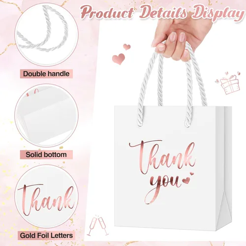 Miniatura 4 de Honoson 30 mini bolsas de regalo con asa de 4 x 2.75 x 4.5 pulgadas, pequeña bolsa de agradecimiento de papel de aluminio para boda, baby shower