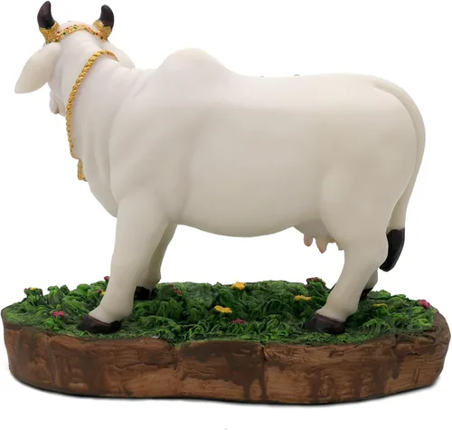 Miniatura 9 de Estatua de vaca de Dios indio que cumple con los deseos, 8.7 pulgadas de largo, figura de ídolo indio Kamadhenu, decoración para hombre indio