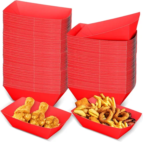 Miniatura 12 de Uiifan 200 bandejas de papel desechables para alimentos y barcos, resistentes a la grasa, bandeja de cartón para perros calientes, soporte
