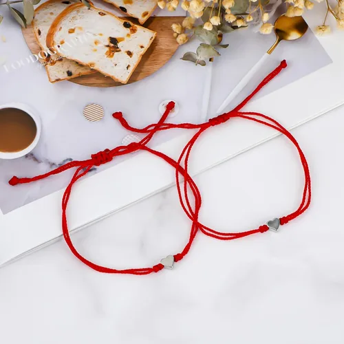 Miniatura 8 de Yolev 2 pulseras de cuerda roja para protección, pulseras de corazón a juego, pulseras de amistad, pulseras de amistad hechas a mano, pulseras