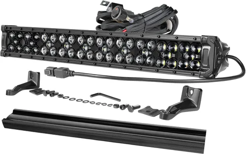 OFFROADTOWN Barra de luz LED de 20 pulgadas de 350 W con arnés de cableado y cubierta negra, luz de conducción todoterreno IP68, impermeable, luces