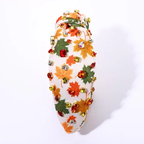 Miniatura 6 de Diadema de otoño, accesorios de Acción de Gracias para mujer, diadema anudada de cristal con diamantes de imitación, estampado de hojas de arce