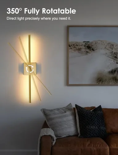Miniatura 6 de KARTOOSH Juego de dos apliques de pared modernos, apliques de pared regulables con cableado, rotación de 350°, lámparas de pared LED de latón