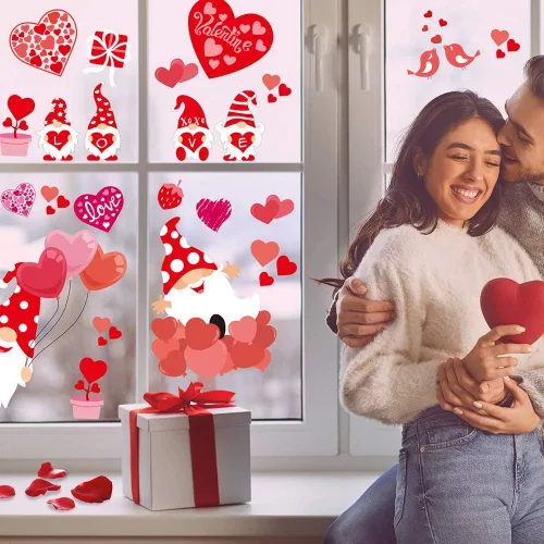 Miniatura 5 de CCINEE Adhesivo de ventana para el día de San Valentín, 6 hojas de calcomanías para ventana de gnomo, elfo, corazón, para San Valentín, boda