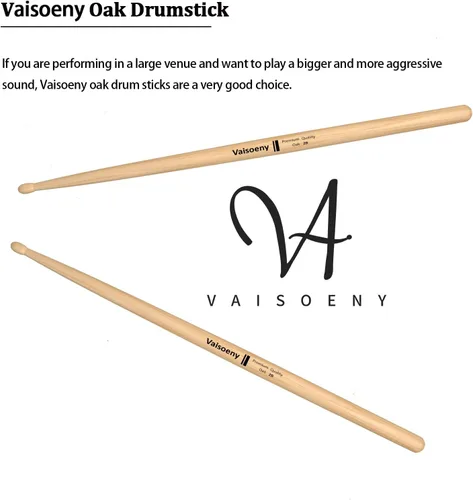 Miniatura 5 de Baquetas de tambor, baquetas 2B, baquetas clásicas de madera de roble para tambores, accesorios profesionales de percusión para instrumentos