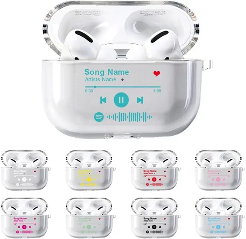 Miniatura 8 de Funda personalizada para Spotify compatible con AirPods Pro 3/Pro 2/Pro/1/2/3 con llavero, cubierta transparente de canción musical personalizada