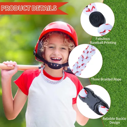 Miniatura 3 de Jexine Collares de béisbol de sóftbol para niños, collar de cuerda de béisbol de 3 cuerdas trenzadas Tornado Titanio, collar deportivo de sóftbol