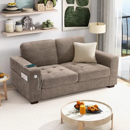 Miniatura 10 de Hanherry - Sofá para sala de estar, sofá moderno y cómodo con cojín de asiento de firmeza media, funda extraíble, apoyabrazos anchos, puerto Gris