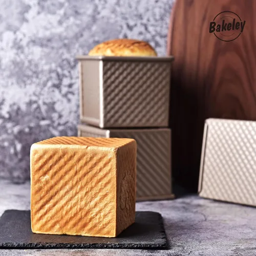 Miniatura 5 de Mini molde para pan Pullman con tapa, antiadherente rectangular de 0.25 kg, caja plana para tostar en horno (Oro champán)