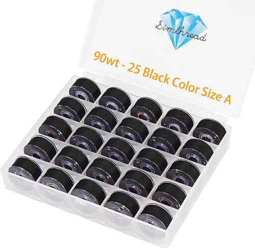 Miniatura 9 de Simthread 25 piezas de colores surtidos tamaño A clase 15 (SA156) 60WT bobinas preenrolladas hilo con caja de plástico transparente compatible