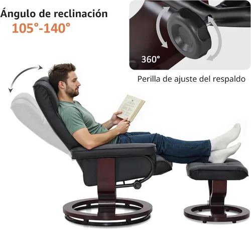 Miniatura 6 de MCombo - Sillón reclinable manual giratorio con otomana, juego de silla y otomana para autocaravana espacios pequeños, sala de estar, dormitorio