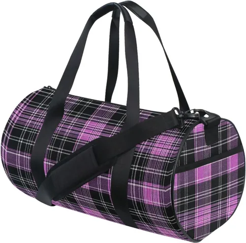 Pink Black Plaid Gym Bag for Women and Men, Small Duffel Bag for Travel Sports Vacation Weekender Overnight Beach, Lightweight Carry on Bag for Boys