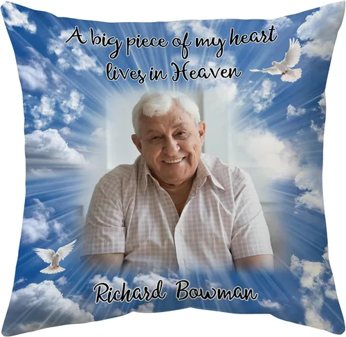 Miniatura 34 de Hyturtle Almohada conmemorativa personalizada de condolencias con inserto de 12 x 12 pulgadas, regalos impresos de doble cara para la pérdida de un