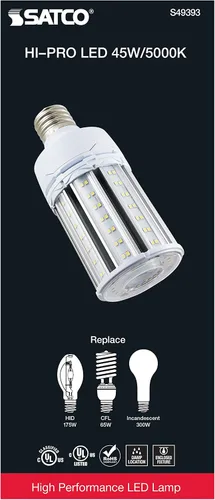 Miniatura 5 de Satco S49393 Bombilla LED de mazorca de maíz, base extendida Mogul, 45 W, clasificación de 35000 horas, 6210 L, luz natural