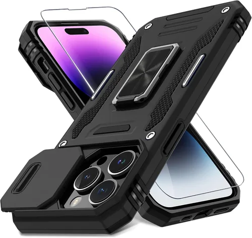 Miniatura 192 de DEERLAMN Funda para iPhone Xs Max con funda deslizante para cámara + protector de pantalla, soporte giratorio de anillo de grado militar a prueba