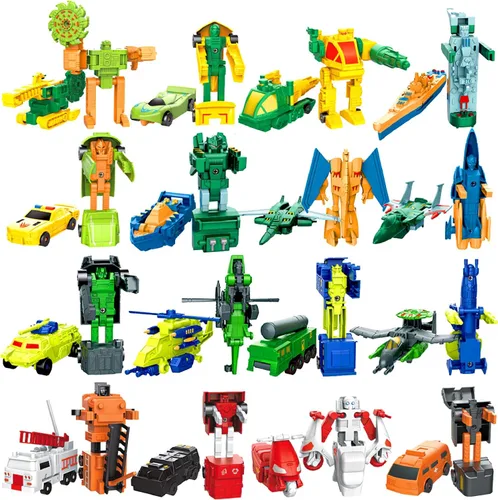 Miniatura 9 de Morphing Robot - Vehículos de juguete de construcción, mini vehículos de tracción para niños, juego de 16 figuras de acción, suministros de fiesta