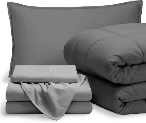Bare Home Bed-in-A-Bag - Juego de edredón y sábanas de 5 piezas, tamaño individual, alternativa al plumón de ganso, juego de ropa de cama ultrasuave