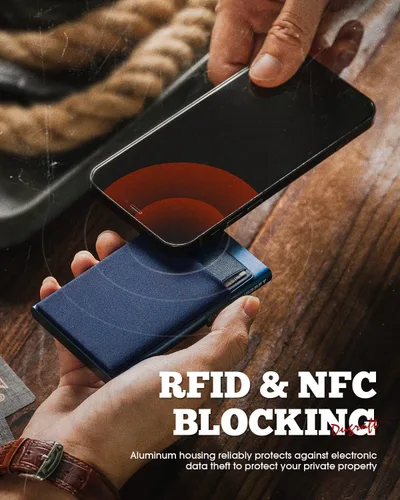 Miniatura 18 de DUGRAFT Tarjetero para tarjetas de crédito con bolsillo para dinero, minimalista, delgado, de aluminio, de metal, para hombres, con bloqueo RFID