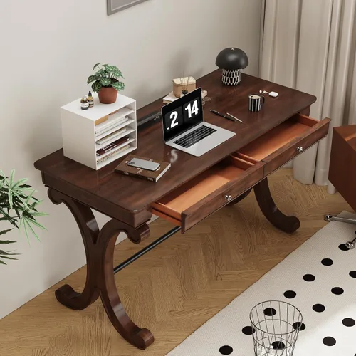 Miniatura 13 de SSZD1258 - Escritorios de nogal cereza con cajones, escritorio moderno de mediados de siglo para oficina en casa, escritorio de secretaria para sala