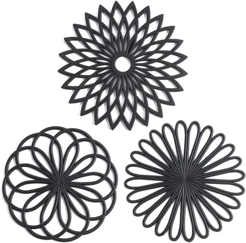 Juego de 3 salvamanteles de silicona, almohadillas calientes para mesa y encimera, salvamanteles para platos calientes, antideslizantes y 4-negro