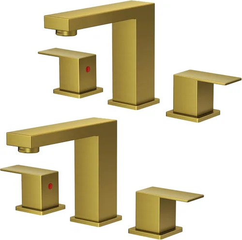 Miniatura 11 de FORIOUS Grifo de baño negro y dorado de 8 pulgadas de extensión amplia cuadrado, 2 manijas, grifos negros mate de 6 pulgadas para lavabo de baño, 3