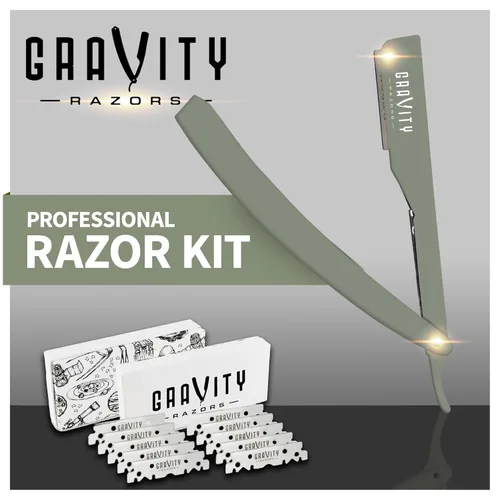 Miniatura 2 de Kit de navaja de afeitar recta profesional GRAVITY RAZORS – Ultra Exposición, incluye 10 hojas premium, 2mm expuestas, menta