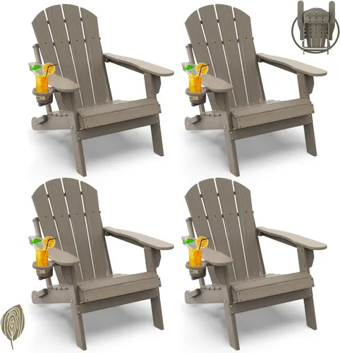 Miniatura 28 de GREENVINES Juego de 2 sillas plegables Adirondack Plástico HDPE Silla para hoguera Todo clima Portavasos Rojo para terraza, patio