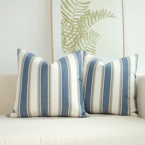 JOJUSIS - Paquete de 2 fundas para cojines, diseño a rayas, estilo casa de campo, 16 x 16 pulgadas, azul