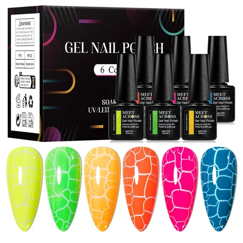 Miniatura 19 de MEET ACROSS Juego de esmaltes de uñas de gel luminosos de caramelo de 6 colores, esmalte de uñas de gel que brilla en la oscuridad con cepillo