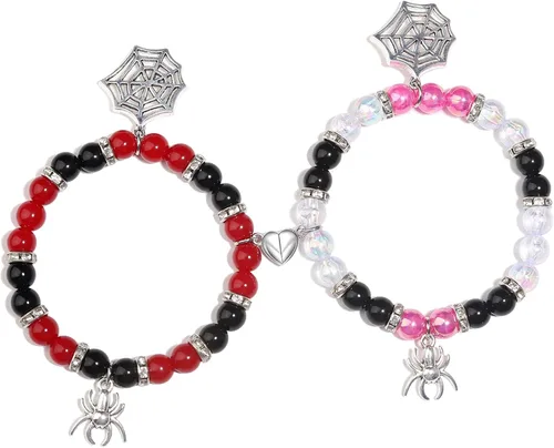 Korotho Pulseras a juego para parejas, mejores amigos, pulseras de dijes de gatito araña, regalos de Navidad, joyería a juego de amistad, pulseras