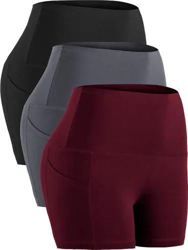 CADMUS - Pantalones cortos deportivos de tiro alto para mujer, para yoga, acondicionamiento físico y correr, con bolsillos profundos