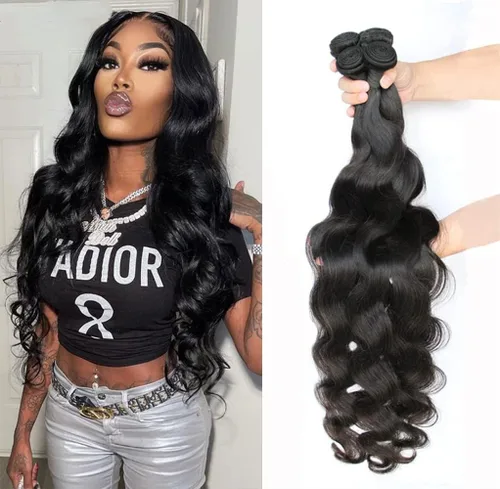 Miniatura 23 de Paquetes de Ondas Corporales con Cierre para Mujeres Negras (10 12 14+10) 100% Cabello Humano Brasileño de Ondas Corporales Sin Procesar 3 Paquetes