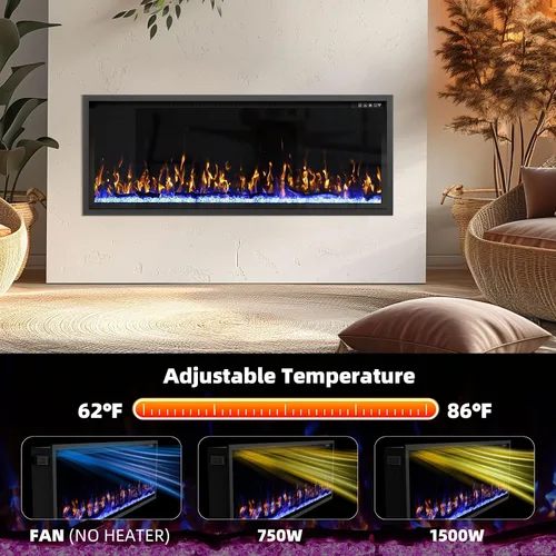 Miniatura 5 de Kucreiheat Chimenea eléctrica de 42 pulgadas, marco de aluminio, chimenea empotrada/montaje en pared, tronco, madera flotante y opción de cristal