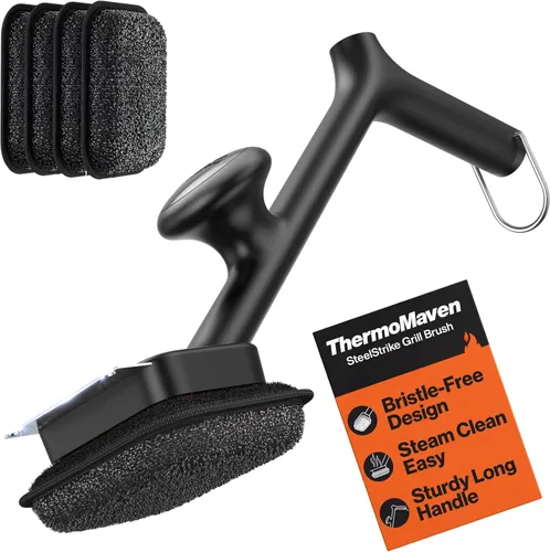 Miniatura 12 de ThermoMaven Cepillo para Parrilla de BBQ Sin Cerdas - Cepillo Limpiador de Parrilla de Vapor Seguro de 17" con Raspador y 3 Cabezales de Cepillo