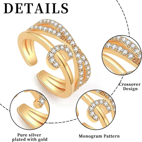 Miniatura 3 de LGINZS Exquisito anillo chapado en oro de 18 quilates con diamante de alto carbono creado en laboratorio de grado D, impresionante diseño apilable