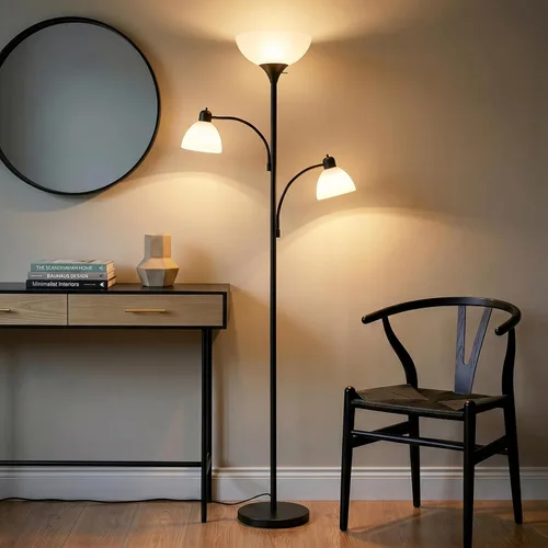 Miniatura 2 de Brightech Sky Dome Lámpara de pie doble LED, lámpara de pie Torchiere súper brillante con 2 lámparas de lectura para salas de estar y oficinas