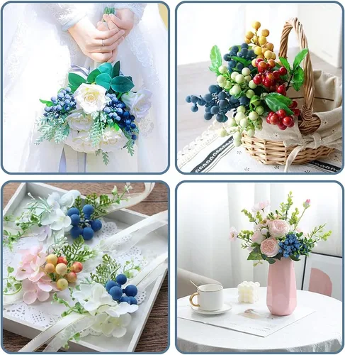 Miniatura 3 de Bayas artificiales, 4 piezas de arándanos artificiales con tallos de Navidad, frutas realistas, arándanos falsos, flores de simulación para el día