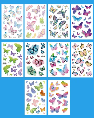 Miniatura 2 de Maquillaje de mariposa con purpurina para mujeres adultas, 10 hojas de mariposas coloridas, alas falsas de hada, calcomanías impermeables