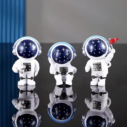 Miniatura 5 de Juego de 4 estatuas de astronauta blancas plateadas, esculturas de astronauta, figuras de astronauta, decoración temática espacial para habitación