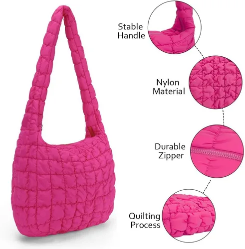Miniatura 4 de JQWSVE Bolsa de mano acolchada grande para mujer, bolsa acolchada de algodón, bolsa de hombro acolchada