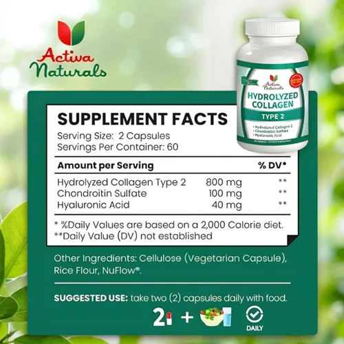 Miniatura 2 de Suplemento hidrolizado de colágeno tipo 2 con condroitina e hialurónico - 120 Veg. Caps