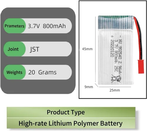 Miniatura 2 de 3.7V 800mAh 25C RC Avión Lipo Batería 902540 para FPV UAV Control Remoto Aviones Control Remoto UAV Quadcopter Copter.X5C X5SW Drone Batería con JST