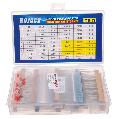 Miniatura 10 de BOJACK Kit de resistencia de 300 piezas de 30 valores de 1 ohmio - 1M Ohm con 1% de resistencia de película metálica de 2 W surtido
