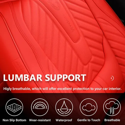 Miniatura 6 de Coverado Fundas de asiento de automóvil, juego completo de fundas de asiento de cuero sintético, fundas protectoras de asiento de lujo, ajuste Rojo