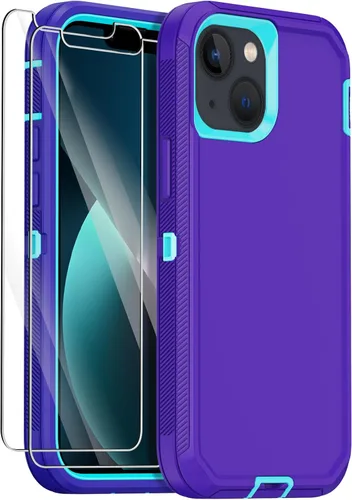 Miniatura 9 de Funda para iPhone 13 con 2 protectores de pantalla, protección contra caídas a prueba de golpes, cuerpo completo, resistente, 3 capas, militar