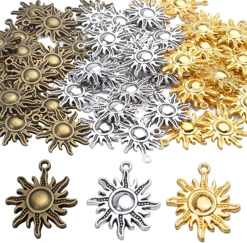 Miniatura 8 de Aylifu Sun Pendant Charm Alloy Tibetan Style Celestial Sun Charm Craft Supplies for DIY Earrings Necklace Bracelet Jewelry Making Christmas Party